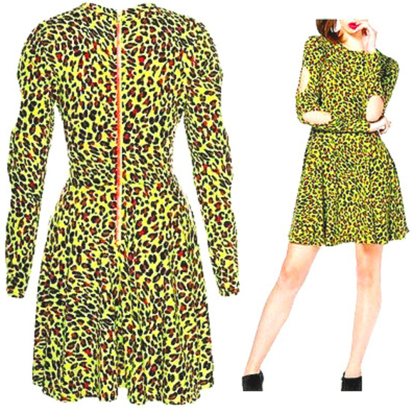 JaWBREAkER LiME LEoPARD DRESS HOLE Sleeve Zip Back - Picture 1 of 6